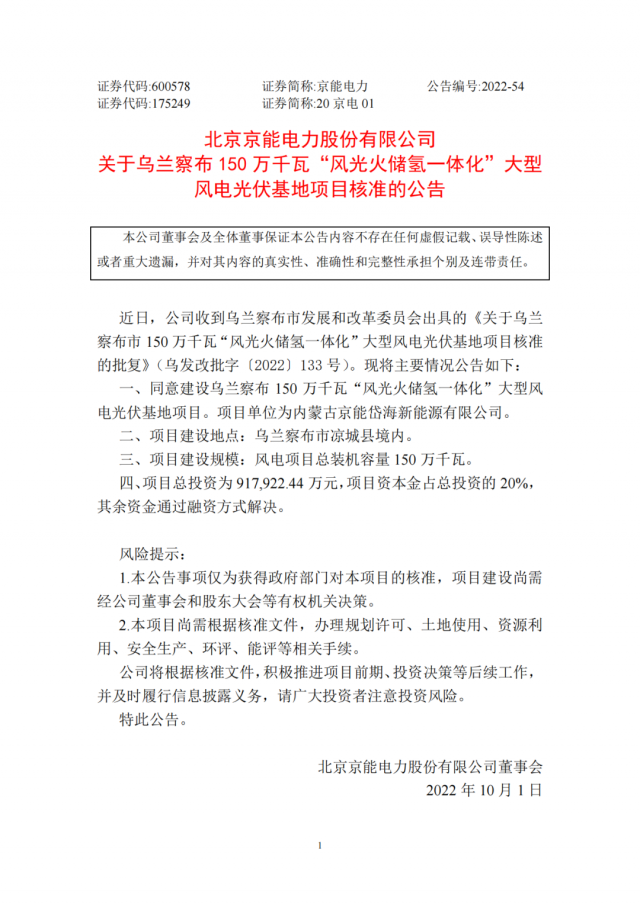 京能電力150萬千瓦“風(fēng)光火儲氫”基地獲批！